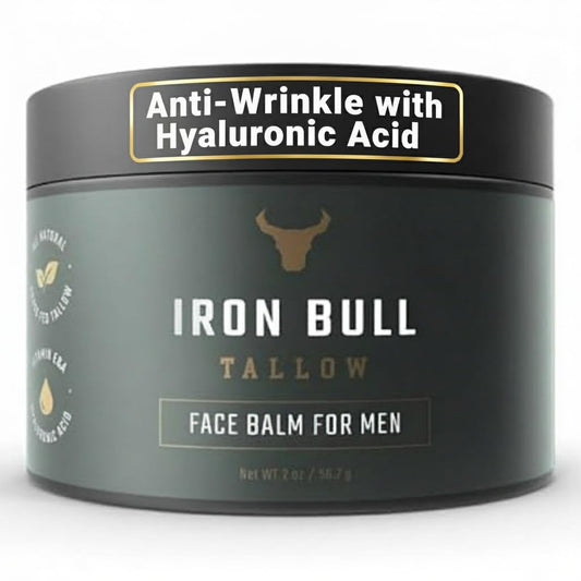 Iron Bull Beef Tallow Face Moisturizer for Men. Anti-Aging With Hyaluronic Acid for Wrinkles. Grass-Fed Beef Tallow Skin Balm & Jojoba Oil for All Skin Types. Natural Formula With a Clean Scent - 2 oz