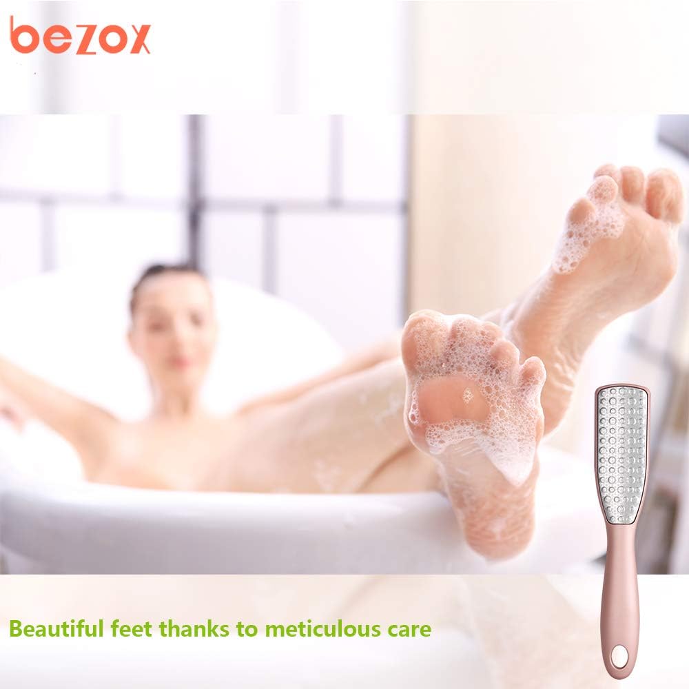 BEZOX Foot File Callus Remover, Double Sided Foot Scrubber for Dead Skin, Stainless Steel Pedicure File for Cracked Heel W/Cloth Storage Bag & Gift Box