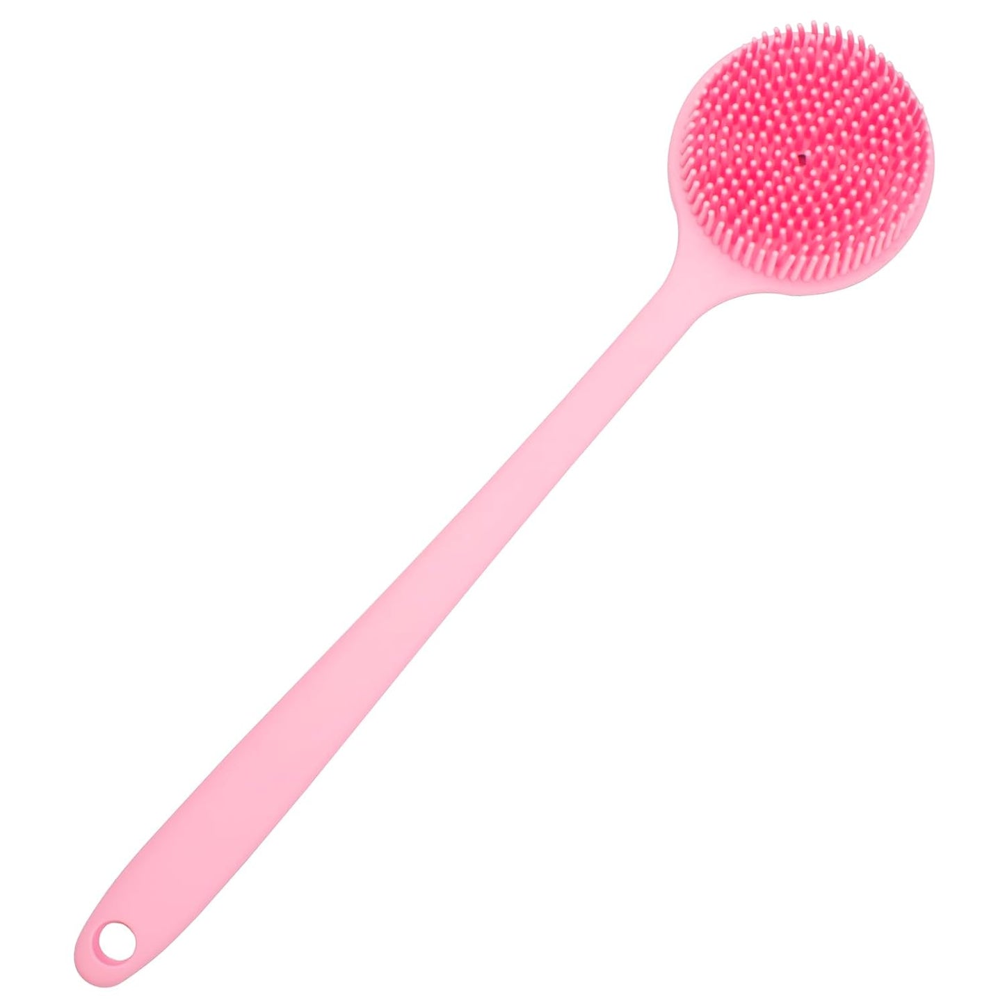 DNC Soft Silicone Back Scrubber Shower Bath Body Brush with Long Handle (Pink)