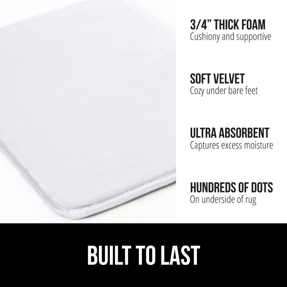 GORILLA GRIP Thick Memory Foam Bath Rugs, Soft Absorbent Velvet Bathroom Mats, Durable Dots on Underside, Machine Washable Bathmat, Carpet Rug Room Decor for Shower Floor, 30x20 Mat, White
