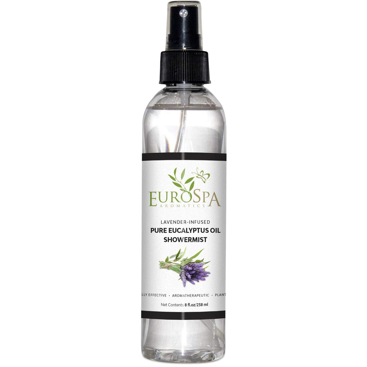 EuroSpa Aromatics Pure Eucalyptus Oil ShowerMist and Steam Room Spray, All-Natural Premium Aromatherapy Essential Oils - Lavender Infused, 8oz