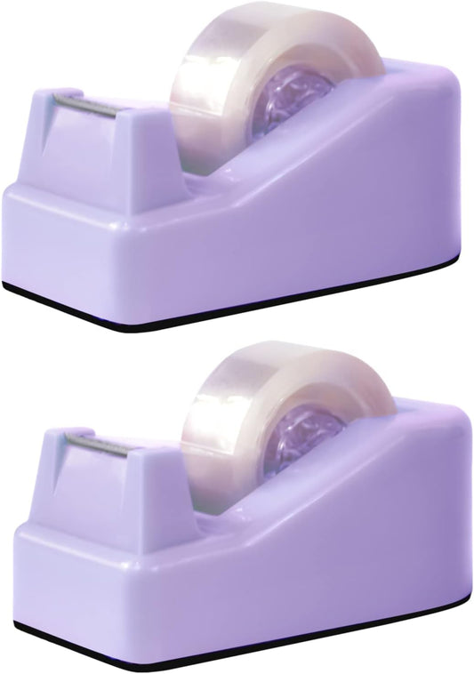 2Pcs Desktop Tape Dispenser Adhesive Roll Holder with Weighted Nonskid Base, Purple (Tape not Included)