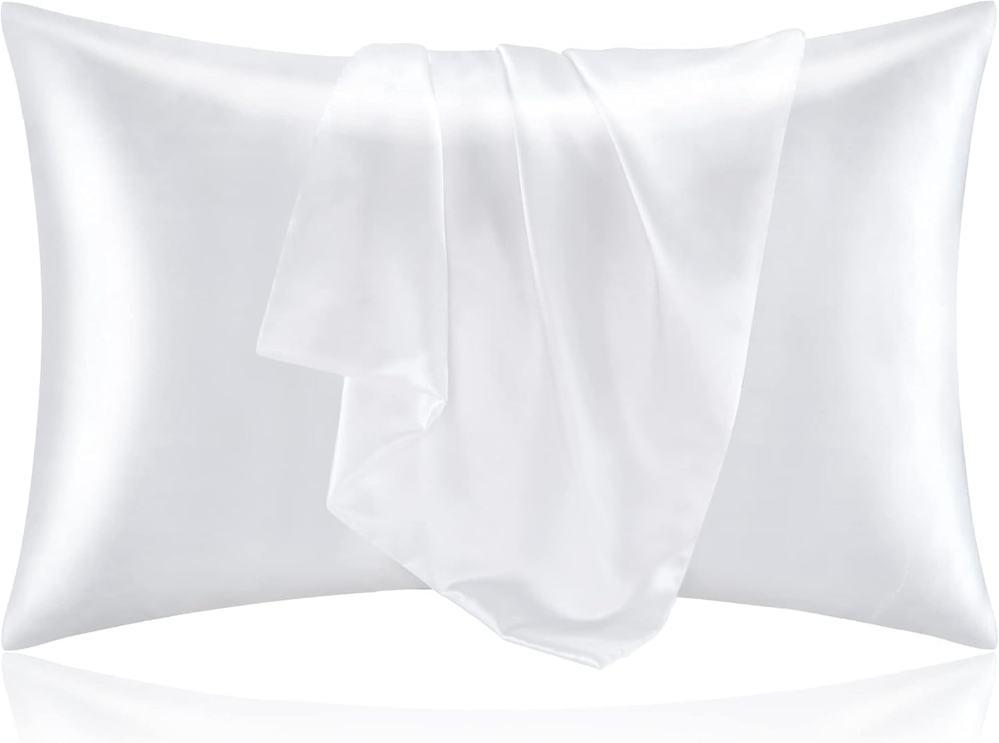 BEDELITE Satin Pillowcase for Hair and Skin, Super Soft and Cooling Similar to Silk Pillow Cases 2 Pack with Envelope Closure, Gift for Women Men(20"x30" Queen Size, White)