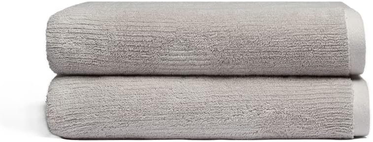 Cozy Earth Ribbed Bath Towel Set - 60% Cotton 40% Viscose from Bamboo Bathroom Towels - Soft & Absorbent Textured Ribbed Pattern - 2 Pack Light Grey