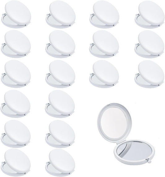 Compact Mirror, Pocket Travel Makeup Mirror for Purse, Metal Round Shell, 2-Sided 1X/2X Magnifying, Portable, Folding, Handheld, White,18 Pack