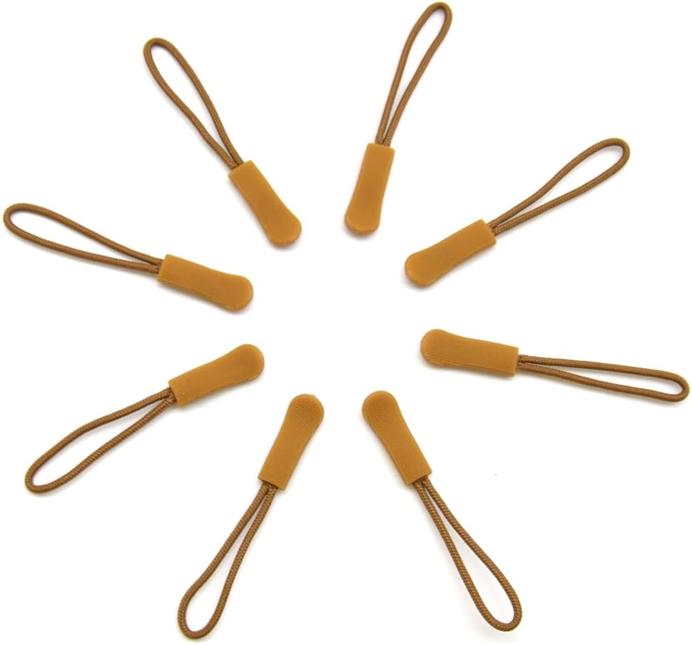Ruidee 50 Pieces Zipper Pulls Zipper Tabs Zipper Pull Cord Extender Replacement Zipper Pulls for Backpacks, Jackets, Luggage, Purses, Handbags（Brown）