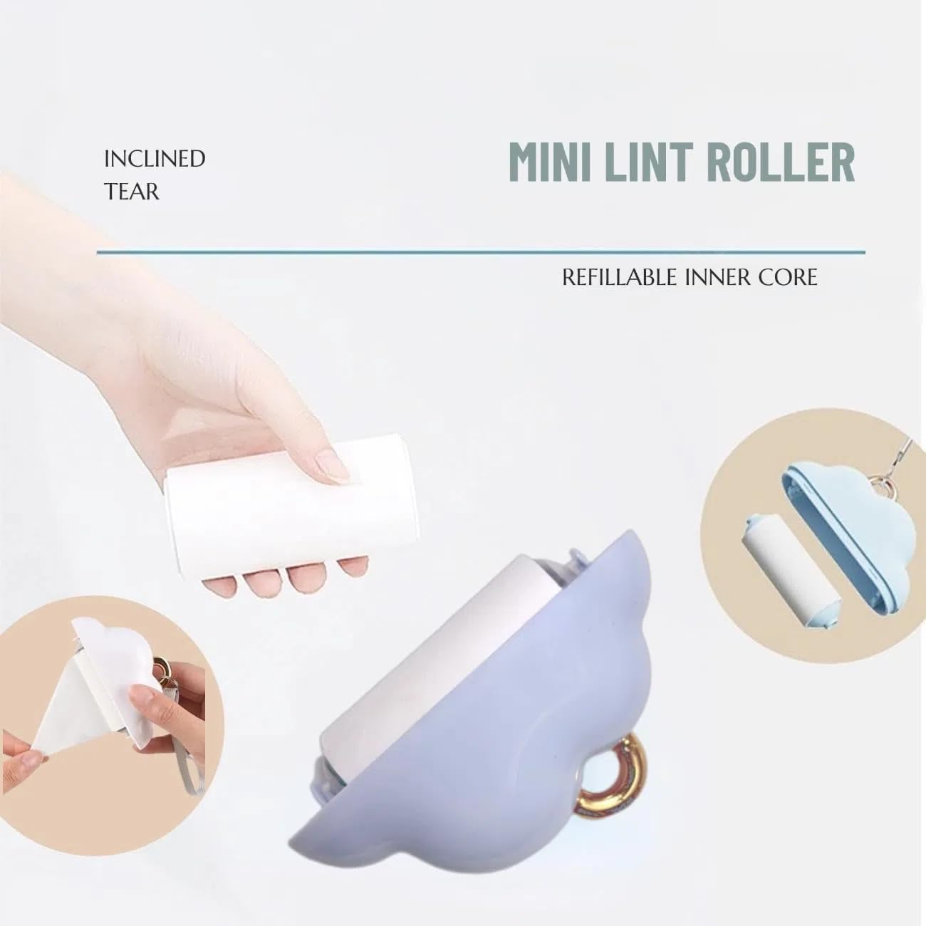 Portable Lint Roller 150 Sheets Travel Size, Mini Lint Roller for Clothes and Reusable Pet Hair Remover, Cute Small Sticky Dust Remover Refillable
