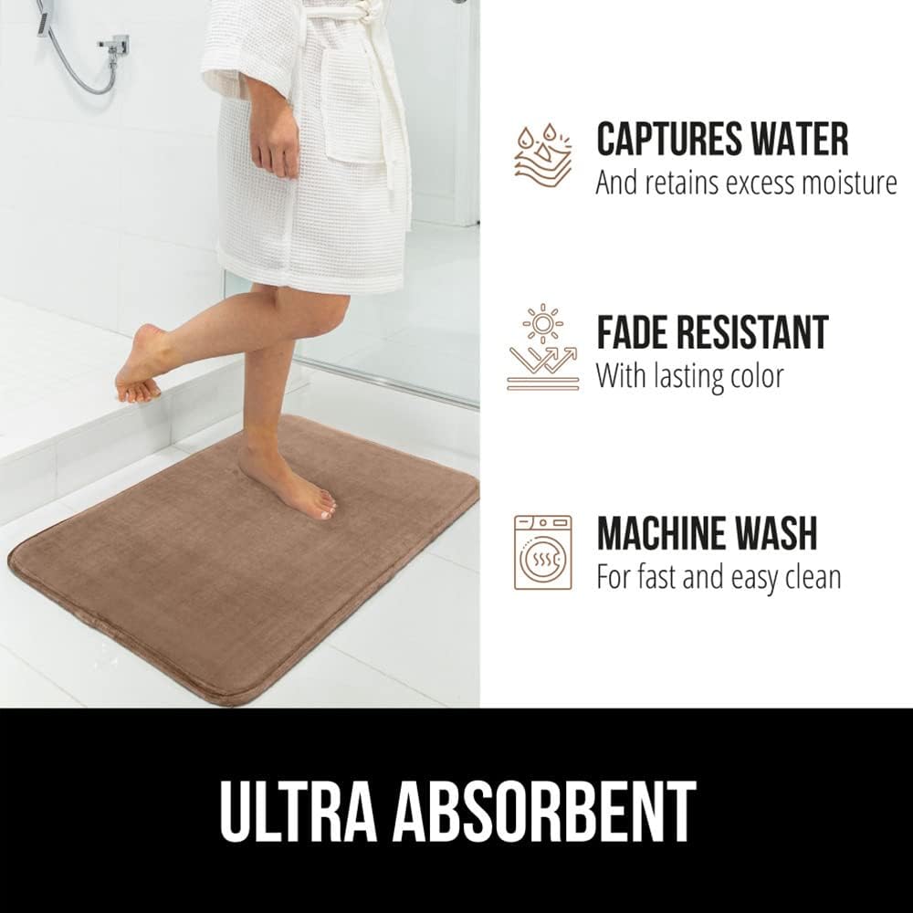 GORILLA GRIP Memory Foam Bath Mat, Soft Absorbent Velvet Bathroom Mats, Durable Dots on Underside, Machine Washable Bathmat, Carpet Rug Room Decor for Shower Tub Floor RV, 30x20 Rugs, Taupe