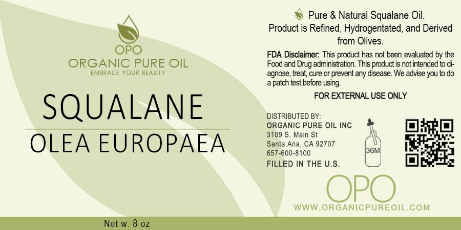 Squalane Oil - 8 oz - Pure, Natural, Plant-Derived, Non GMO, Refined, Squalene Alternative from Olive - Hydrating & Moisturizing Carrier Oil - Perfect for Skin Hair Body Face - Packaging May Vary