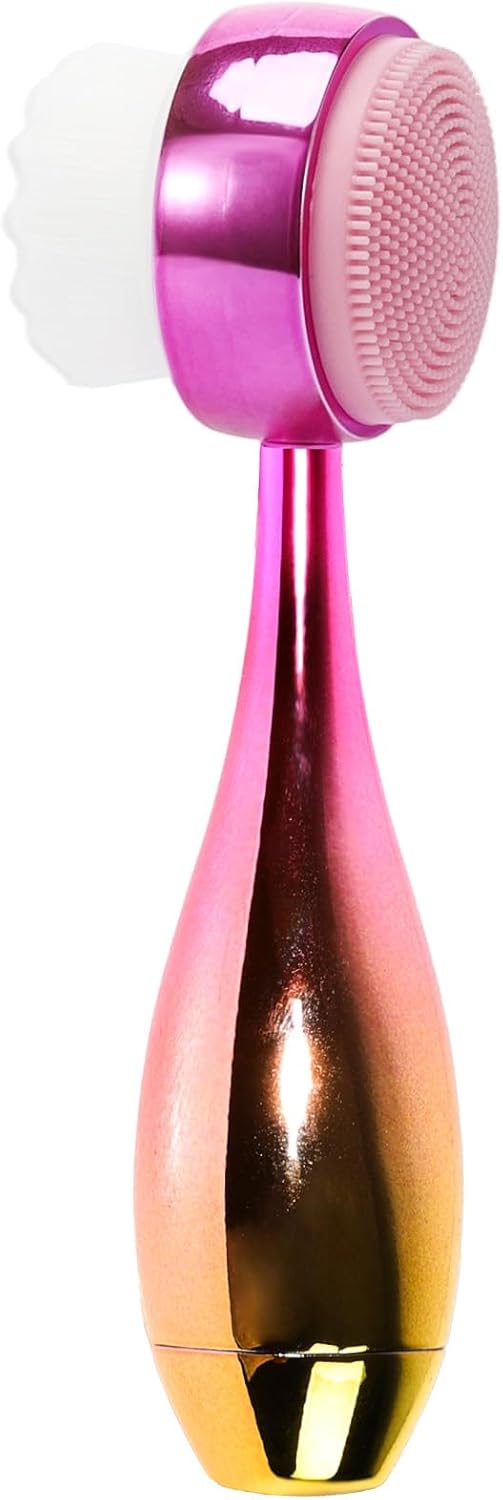 Face Brush 2 in 1, Facial Cleansing Brush Double Sides, Facial Exfoliation Scrub Brush Silicone Manual Face Scrubber Brush for Gentle Deep Pore Cleansing, Skincare (Gold, 1 Pack)