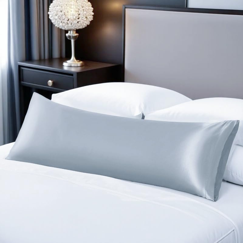 Juwenin Bedding,Super Soft and Luxury Silky Satin Pillowcase (Silky Satin Pillow Case for Hair)(Silver, Body)