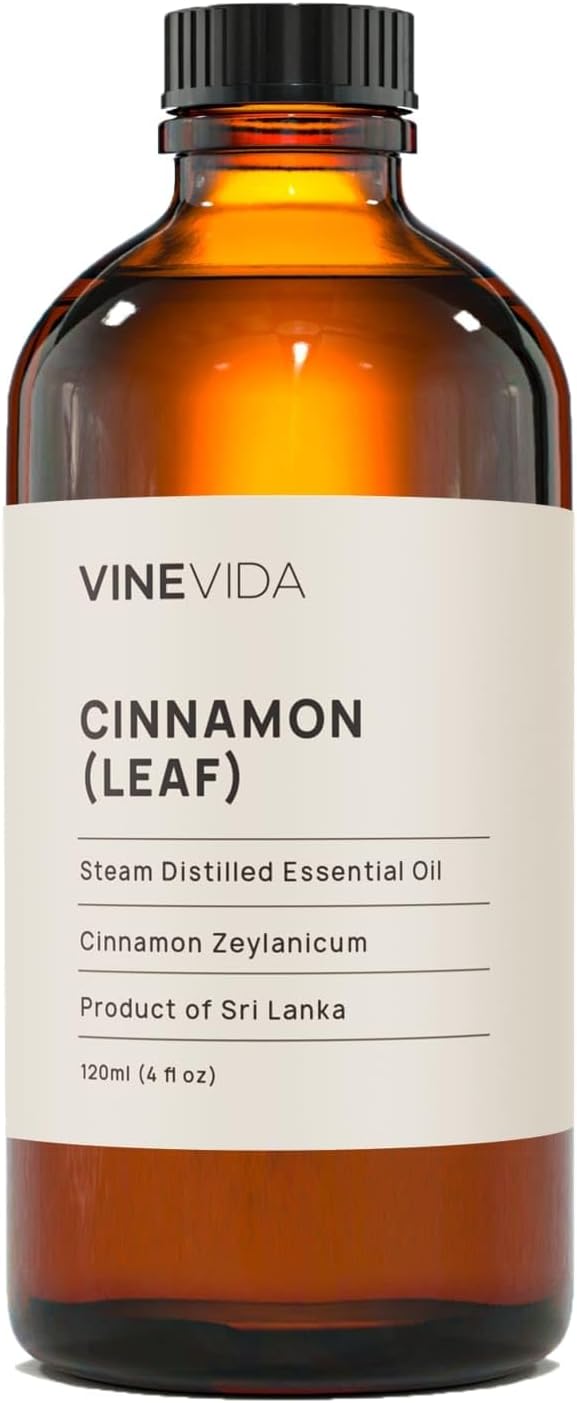 VINEVIDA Cinnamon Leaf Essential Oil 4 oz - Undiluted Cinnamon Oil 4 oz - Cinnamon Candle Oil Scent - DIY Candle Scents for Candlemaking - Bulk Essential Oil for Soap Making Safe for Skin