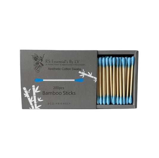 RS ESSENTIAL'S BY LV: Aesthetic Cotton Swabs Sticks Ear Swabs Bamboo swabs 200 Count Cotton Buds In 5 Colorful Colors (Blue)