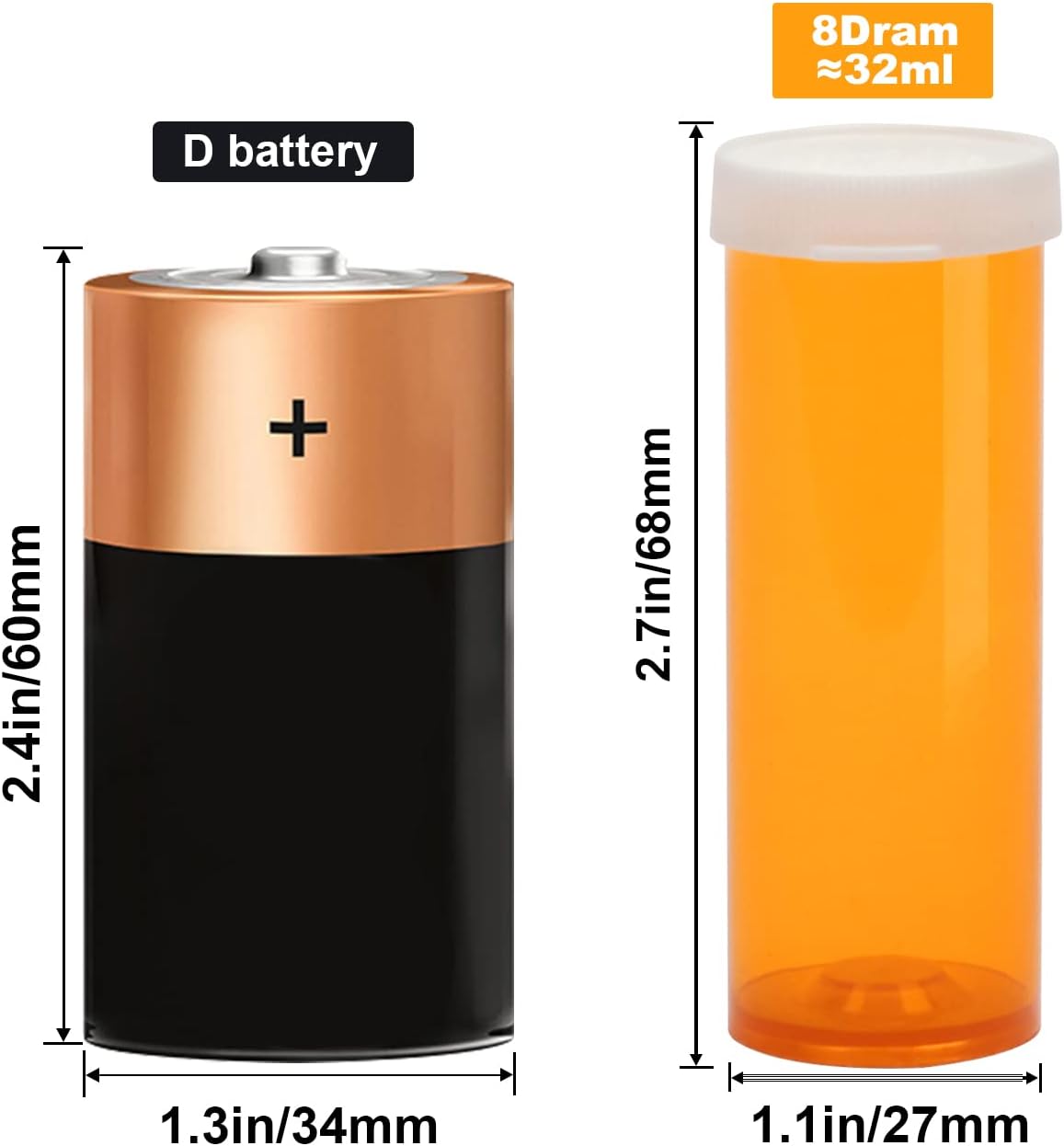 Empty Plastic Pill Bottles with Easy Open Snap Caps (Not Child Resistant), Prescription Medication Vials, Clear Containers Pill Cases Organizers (8 Dram, 12pcs)