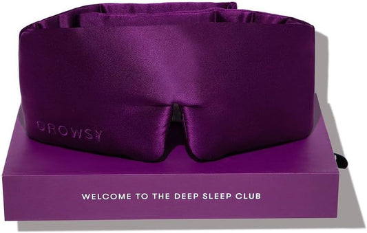 DROWSY Silk Sleep Mask - Face-Hugging, Padded Cocoon for Luxury Sleep in Total Darkness - 100% Pure Mulberry Silk (Purple Martini)