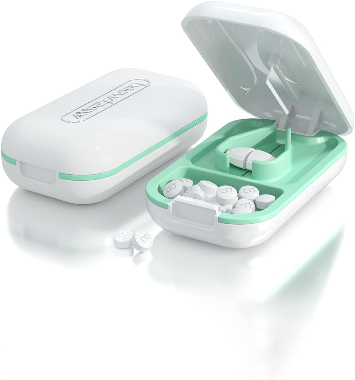 DUBSTAR Small Pill Cutter, Pill Cutter Splitter for Small and Tiny Pills, Portable Pretty Pill Cutters for Large Pills, Cuts Vitamins Tablets for Purse Pocket (2 PCS Pill Cutters, White+Pink)