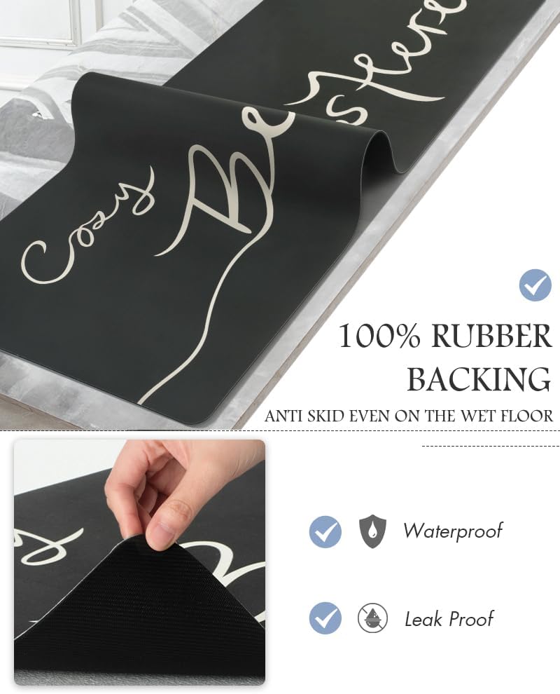 MontVoo-Bath Mat Rug Long Non Slip Super Absorbent Bathroom Runner Stain Resistant Quick Dry Thin Bathroom Mat Fit Under Door-17"x70",Black