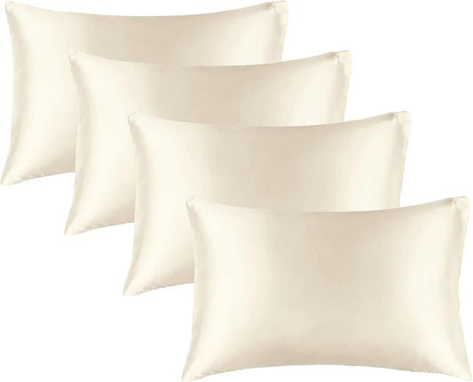 BEDELITE Satin Pillowcase for Hair and Skin, Super Soft Similar to Silk Pillow Cases 4 Pack with Envelope Closure, Cooling Pillowcases for Women Men (20"x36" King Size, Beige)