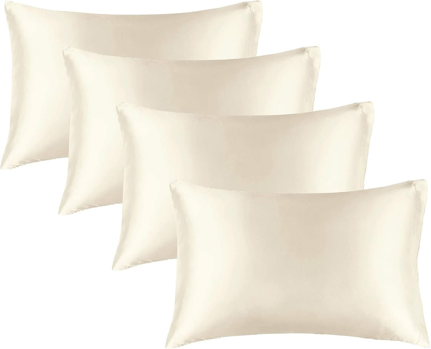 BEDELITE Satin Pillowcase for Hair and Skin, Super Soft Similar to Silk Pillow Cases 4 Pack with Envelope Closure, Cooling Pillowcases for Women Men (20"x30" Queen Size, Beige)