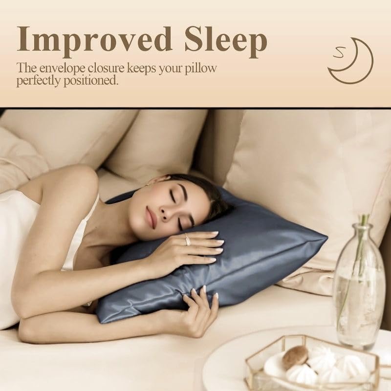 Juwenin Bedding,Luxury Satin Pillowcase with Zipper (Silky Satin Pillow Case for Hair) Set of 2 (NavyBlue, King(20''x36'))