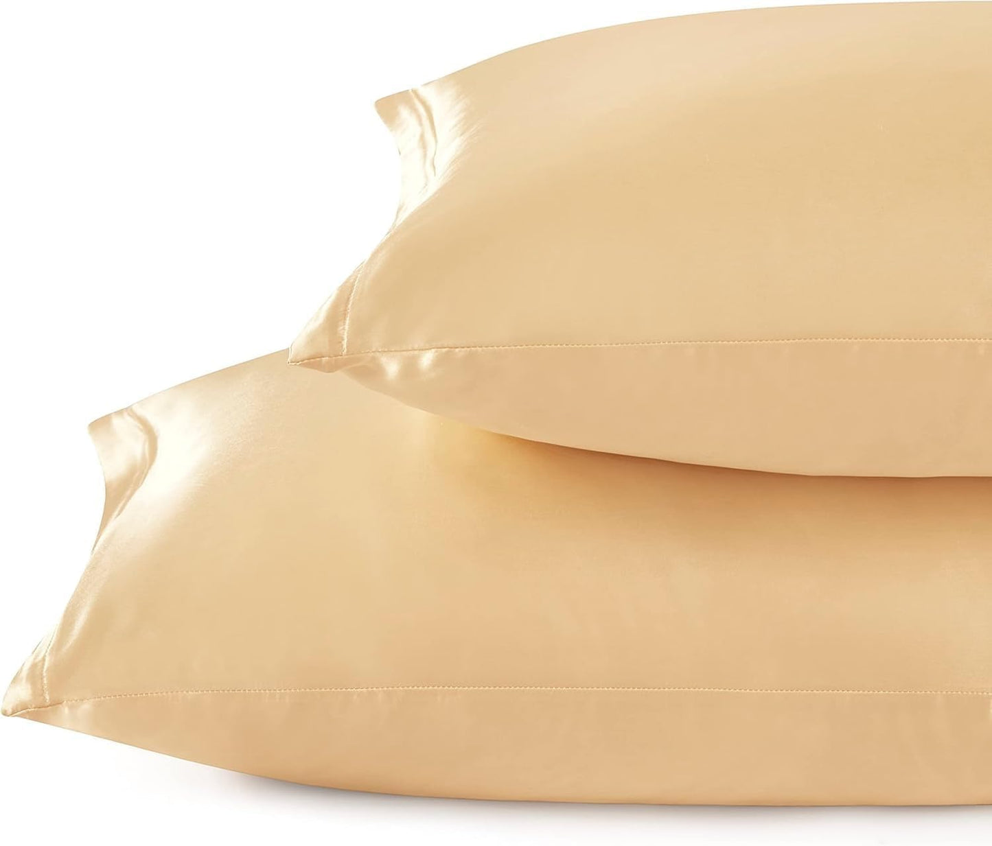 Juwenin Bedding,Super Soft and Luxury Silky Satin Pillowcase with Zipper (Silky Satin Pillow Case for Hair) Set of 2 (Champagne, Standard(20''x26''))