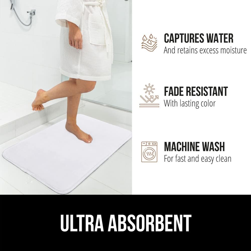 GORILLA GRIP Thick Memory Foam Bath Rugs, Soft Absorbent Velvet Bathroom Mats, Durable Dots on Underside, Machine Washable Bathmat, Carpet Rug Room Decor for Shower Floor, 60x24 Mat, White