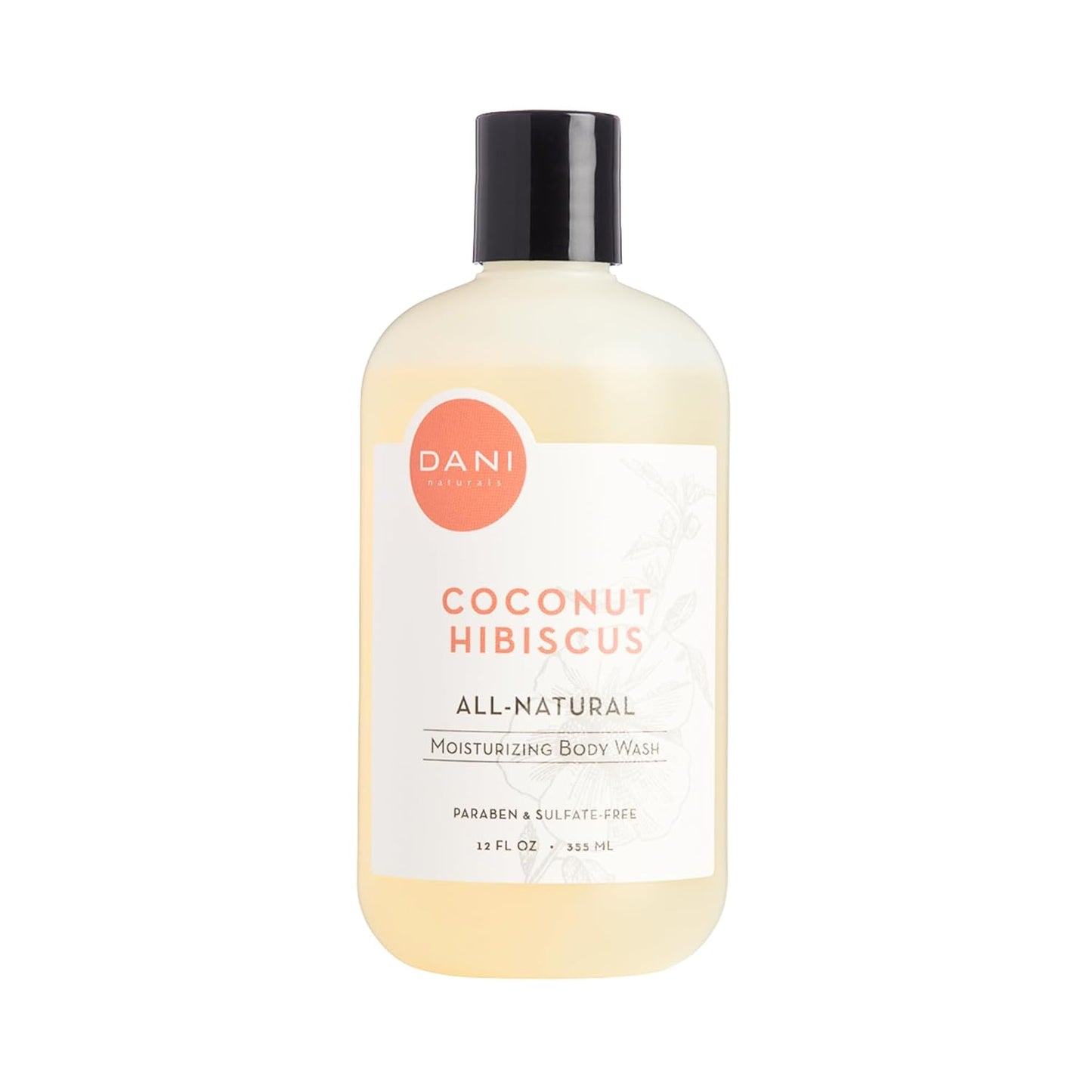 DANI Naturals Moisturizing Body Wash - Tropical Coconut Hibiscus Scent with Organic Aloe Vera & Natural Glycerin - Paraben & Sulfate-Free Shower Gel - 12 oz - Vegan & Cruelty-Free
