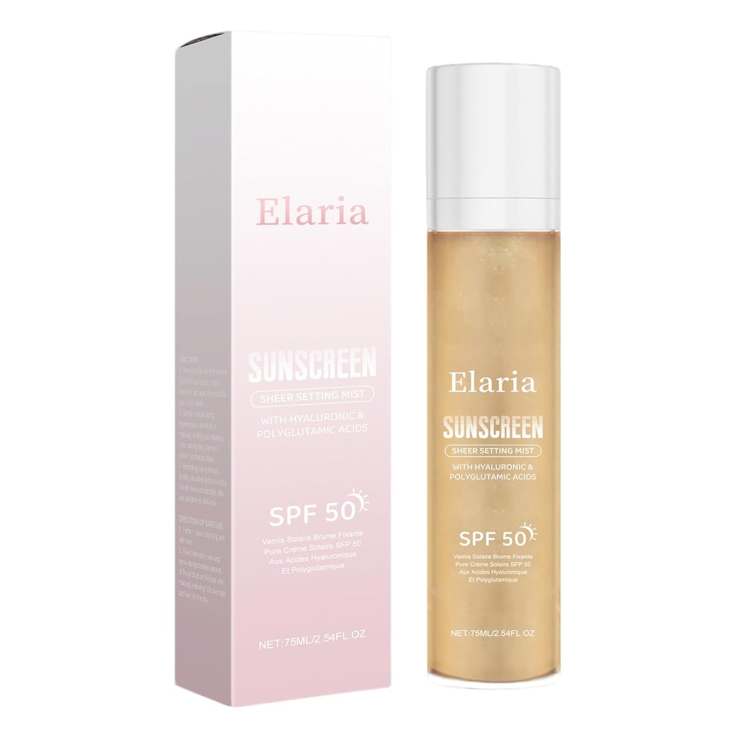 Elaria Sheer Setting Mist Sunscreen SPF 50, Shimmer Body Oil Spray for Face & Body, Lightweight, Non-Greasy, Hydrating Makeup-Friendly Glow Spray for All Skin (1)