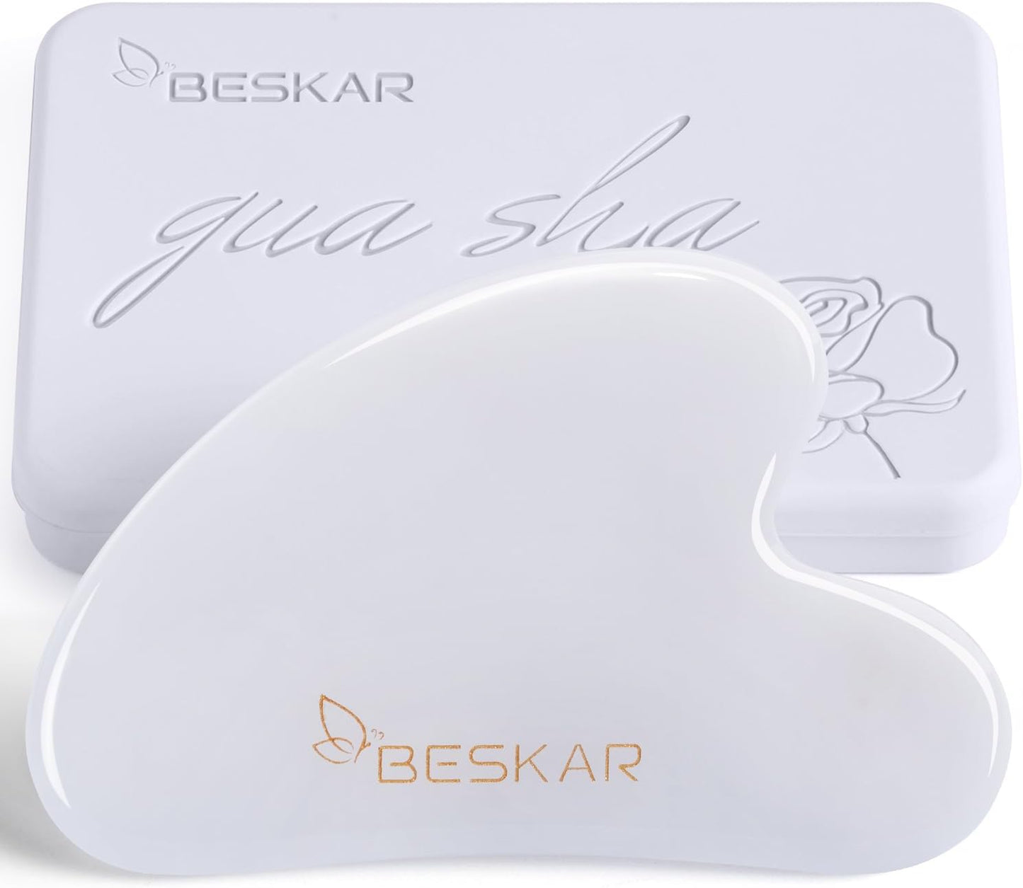 BESKAR Gua Sha Facial Tools, Natural Jade Stone Guasha Massager for Jawline Sculpting, Tighten Face Skin and Reduce Wrinkles, Face Eyes Body Neck Massage Tool, Skin Care Gift