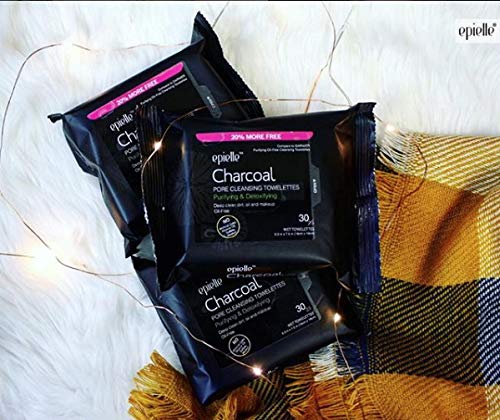 Epielle Charcoal Makeup Remover Wipes, Pore Cleaning Facial Cleanser Towelettes, Purifying & Detoxifying, Remove Dirt, Oil, Waterproof Mascara, Hypoallergenic & Alcohol-Free, 30 Count (Pack of 6)