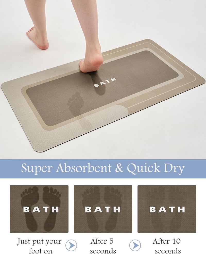 Bath Mat-Bath Mat Rug Non Slip Super Absorbent Stain Resistant Quick Dry Thin Bathroom Rug-Bath Mats for Bathroom Floor Bathtub Vanity-Bathmat Bath Rug Easy Care-17"x35",Beige