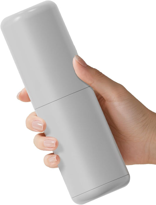 Travel Toothbrushes Holder – Portable Toothbrush Containers with Rinse Cup, Toothpaste Case with Leak-Proof Cover for On-The-Go Oral Care (Grey)