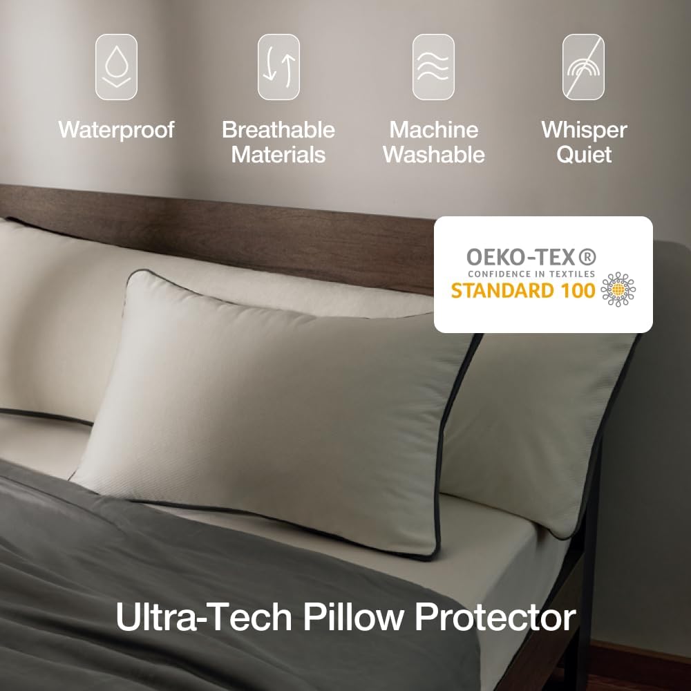 Coop Home Goods Ultra-Tech Toddler Pillow Protector White for Memory Foam Pillows, Waterproof, Toddler Size Pillow Covers, Oeko-Tex Certified, Breathable, Zippered Covers, Machine Washable