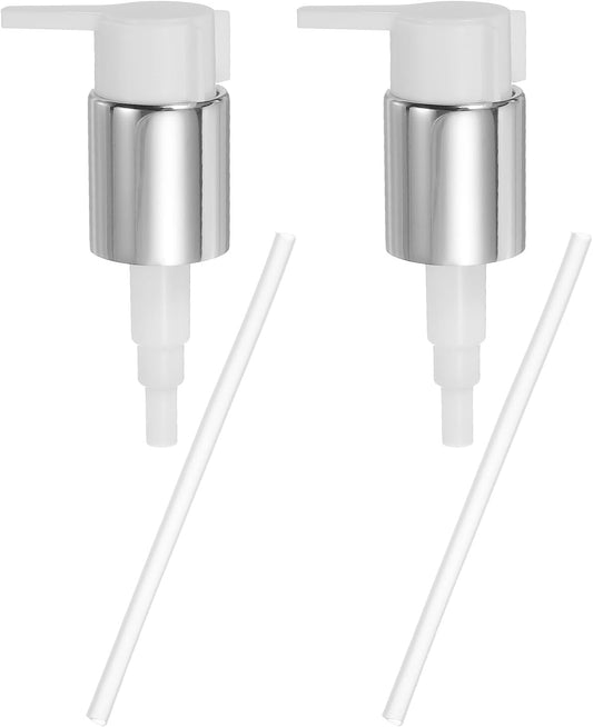 uxcell 2 Pcs Soap Dispenser Pump Heads, Hand Soap Dispensers Top Pumps Replacement Clip-on Pumphead for Standard 24/410 Neck Size Bathroom Lotion Shampoo Bottle, Silver White