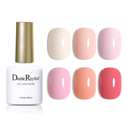 Double Rhythm Gel Nail Polish Set of 6 Colors Baby Light Pastel Milky Nail Polish Starter Kit Art DIY Salon Home (Pink Nude Orange White,Kit 21)