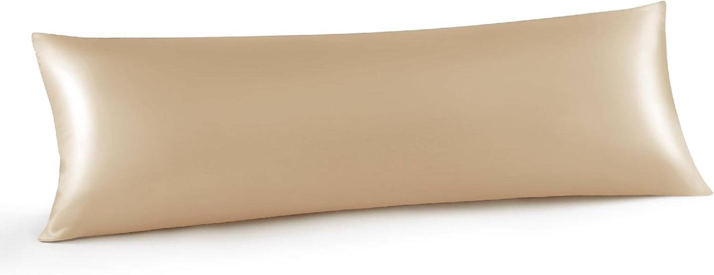 INFIIXSO Body Pillow Cover with Zipper, Luxury Mulberry Silk Body Pillow Case 20x54 Inches, Ultra Smooth and Soft Cooling Long Pillowcase, Gift for Women, Men(Champagne)