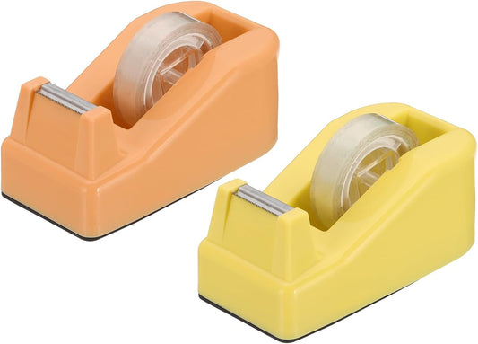 PATIKIL 2pcs Tape Dispenser Desk, Small Tape Dispenser Cute Desktop Dispenser Holder for Tape Office Desktop, Yellow Orange