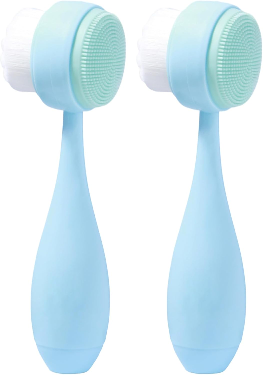 Face Brush 2 in 1, Facial Cleansing Brush Double Sides, Facial Exfoliation Scrub Brush Silicone Manual Face Scrubber Brush for Gentle Deep Pore Cleansing, Skincare (Sky Blue, 2 Pack)