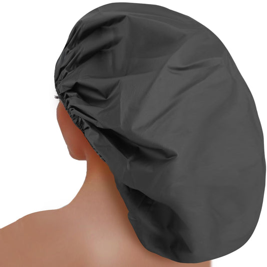 3 Pcs Super Jumbo Adjustable Satin Lined Shower Caps for Long Hair & Braids, Extra Large Shower Cap for Women & Men, Reusable XL with Waterproof Edge for Dreadlocks, Locs (Black)