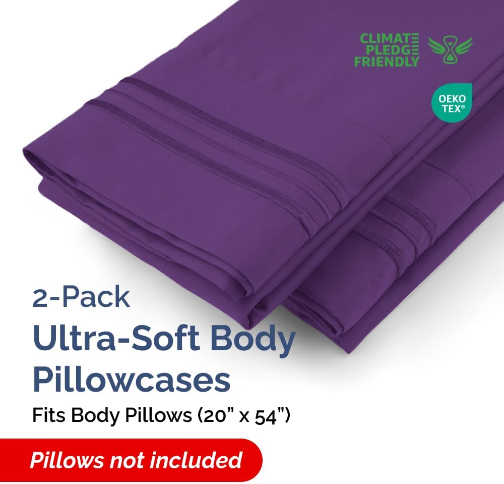 Long Pillowcases - Body Pillow Cover - Long Pillow Insert for Sleeping, Side Sleepers - Soft & Breathable Body Pillow Case with Envelope Enclosure - Comfy, Cozy & Machine Washable - 20" x 54" (Purple)
