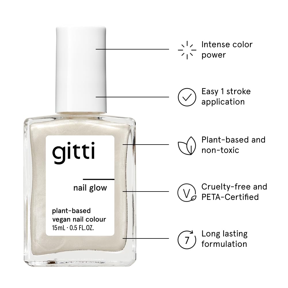 gitti Plant-based Nail Polish I Non-Toxic, 30-Free, Based On Natural Origin Ingredients, Cruelty-Free, Vegan, High Performance Colors, Glossy Finish, Shade Nail Glow (0.5 fl oz)