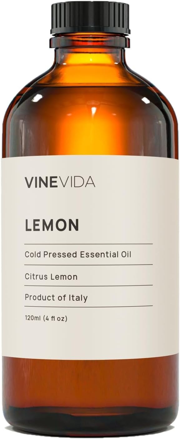 VINEVIDA Lemon Essential Oil 4 oz - Undiluted Lemon Oil 4 oz - Lemon Candle Oil Scent - DIY Candle Scents for Candlemaking - Bulk Essential Oil for Soap Making Safe for Skin (4OZV-OBP-LEM-ARG-120ML)