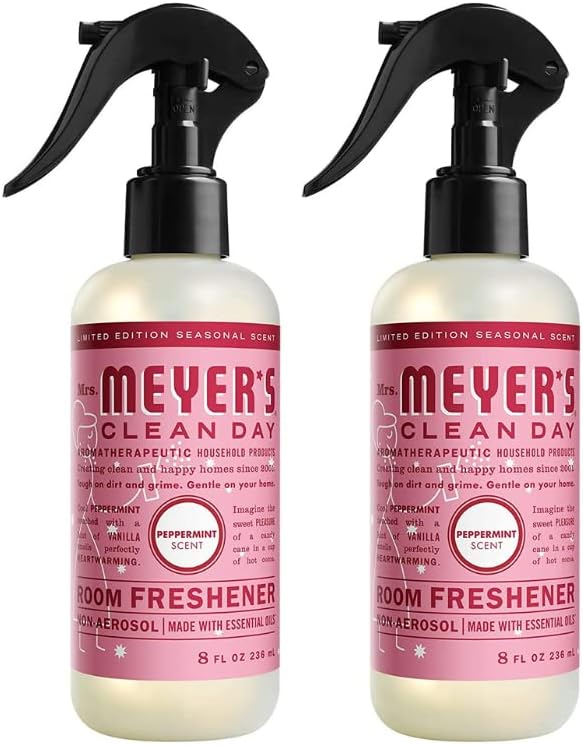 Mrs. Meyer's Room and Air Freshener Spray, Non-Aerosol Spray Bottle Infused with Essential Oils, Peppermint 8 Fl Oz (Pack of 2)