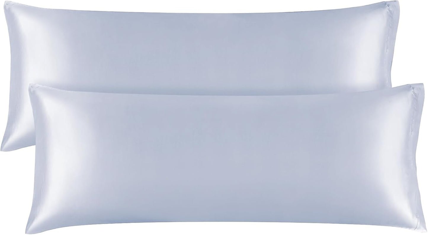BEDELITE Satin Body Pillow Cover 2 Pack, Super Soft and Cooling Body Pillow Pillowcase for Hair and Skin, Breathable Silky Full Long Pillowcase Cover(20"x54", Evening Haze)
