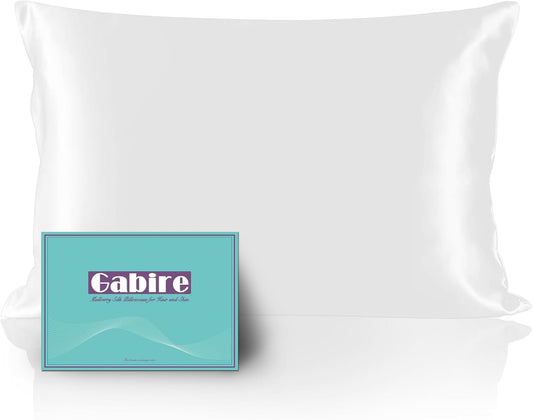 Mulberry Silk Pillowcase for Hair and Skin Prevent Acne Pillowcase Both Sides Real Silk Pillowcases Organic Silk Pillowcase with Hidden Zipper, White, Standard (20"×26")