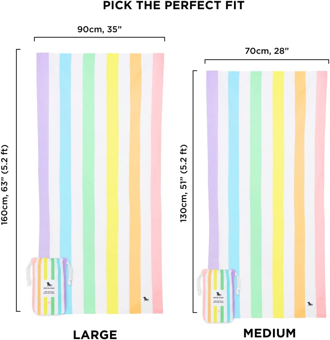 Dock & Bay Kid's Towel - for Beach Use - Quick Dry, Sand Free - Compact, Lightweight - 100% Recycled - Includes Bag - Summer - Unicorn Waves, Medium (130x70cm, 51x28)