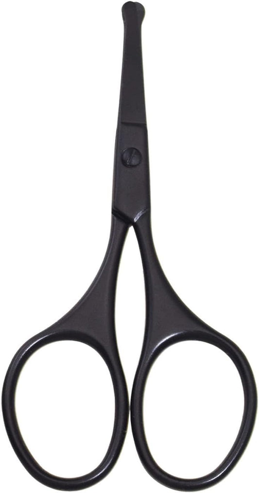 Multicolor Professional Grooming Scissors for Personal Care Facial Hair Removal and Ear Nose Eyebrow Trimming Stainless Steel Fine Straight Tip Scissors 3.9 Inch (Black Safety Head D)