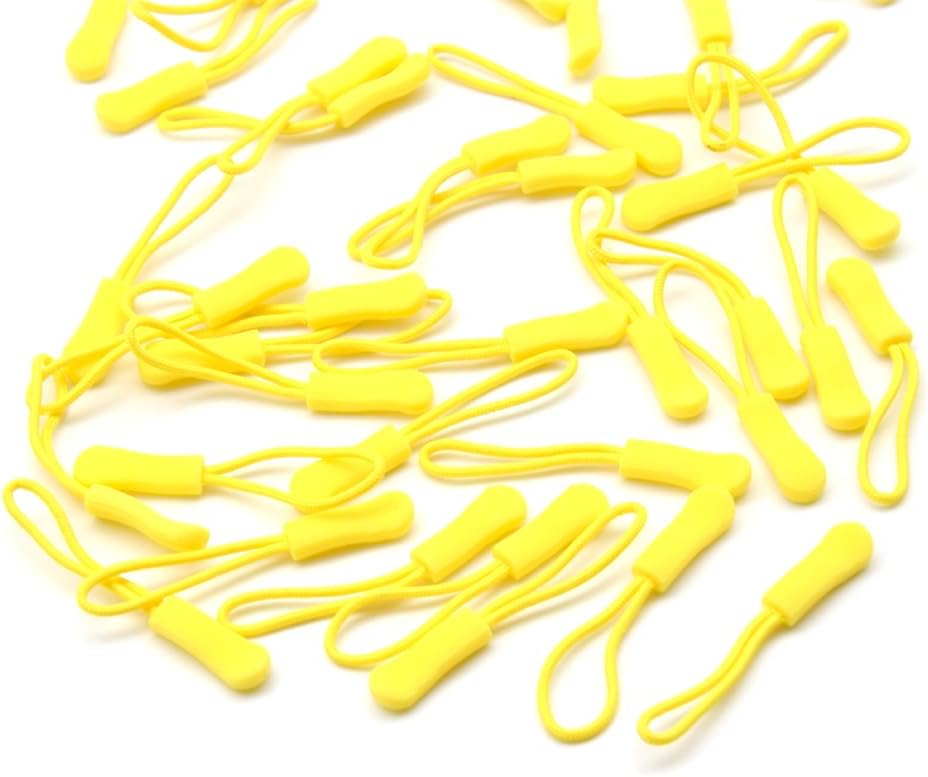 Ruidee 50 Pieces Zipper Pulls Zipper Tabs Zipper Pull Cord Extender Replacement Zipper Pulls for Backpacks, Jackets, Luggage, Purses, Handbags（Yellow）