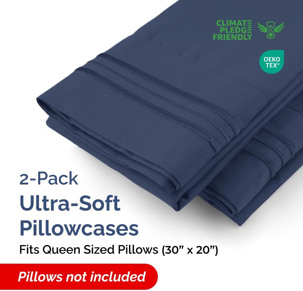 Queen Pillow Cases Set of 2 - Ultra Soft Hotel Quality Pillowcase Covers - Comfy, Cozy & Wrinkle Free - Shrinkage, Stain & Fade Resistant - Machine Washable Pillow Protectors - 2 Piece Set - Navy Blue