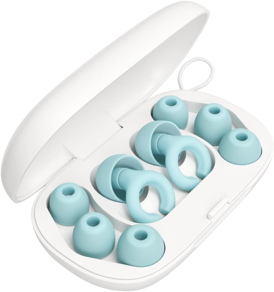 Hush Hoops Ear Plugs, Ultra-Soft Reusable Silicone Plugs with Horseshoe Shape for Comfort, Designed for Sleep and Sound Suppression, 17dB (NRR) Noise Reduction Rating, Teal, 1 Pair with Travel Case